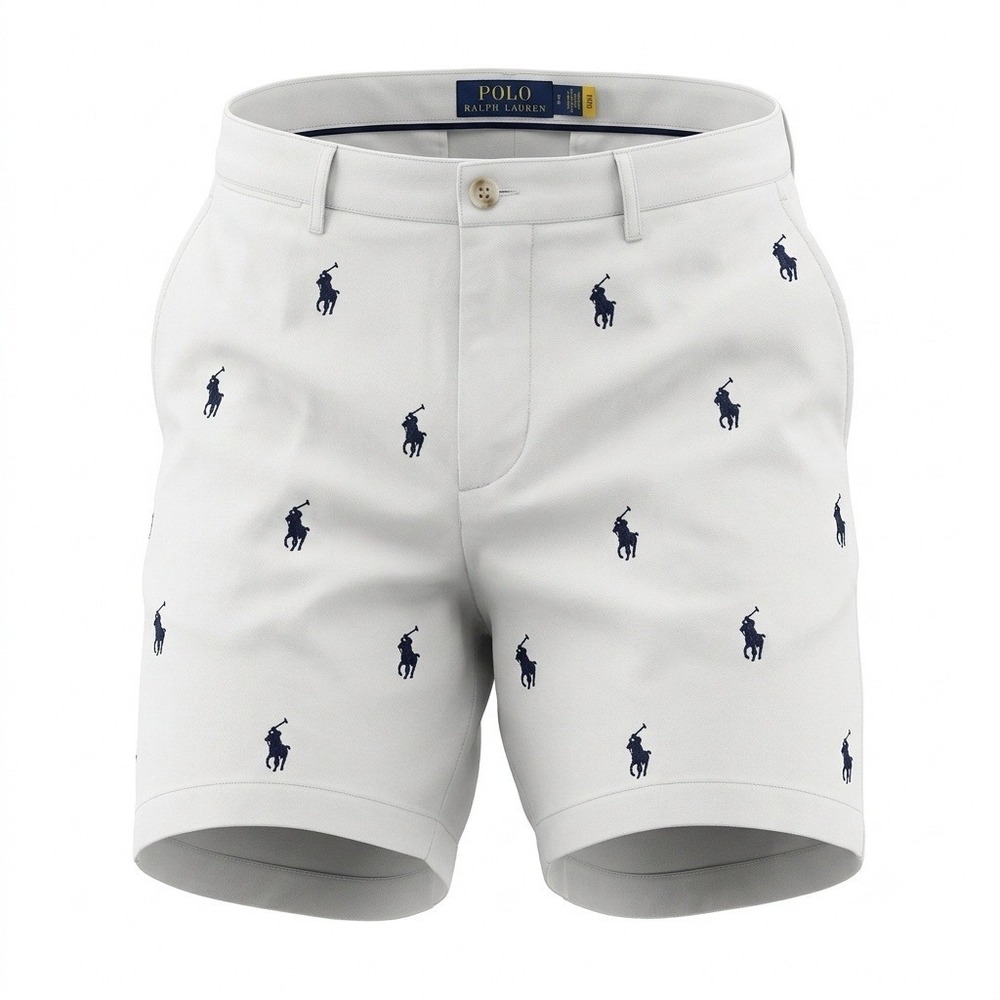 Polo Ralph Lauren Men Allover Embroidered Pony Stretch Chino Shorts White 40 NWT